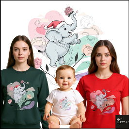 Cute Elephant Santa Hat Rose Pastel T Shirt