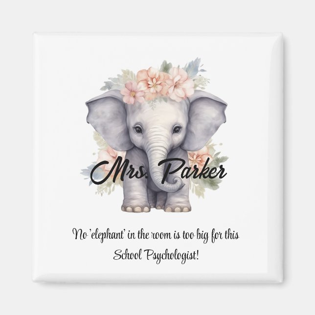 Cute Elephant School Psycholog Citote Funny Magnet (Framsidan)