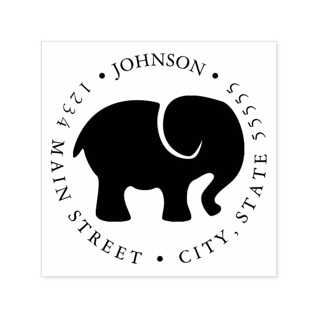 Cute Elephant Silhouette Return-etikett Självfärgande Stämpel (Design)