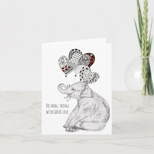Cute Elephant Sketch med Balloons Greeting Card Kort (Framsida)
