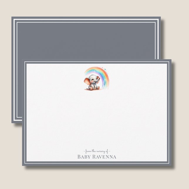 Cute Elephant Slate Gray Chic Nursery Note Card Anteckningskort (Skapare uppladdad)