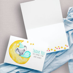 Cute Elephant Sleeping på Måne Baby Shower Tack Kort