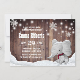 Cute Elephant Snöflingor Rustic Winter Baby Shower Inbjudningar