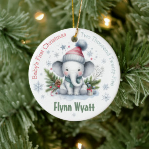Cute Elephant Snowflake Baby Första jul Julgransprydnad Keramik