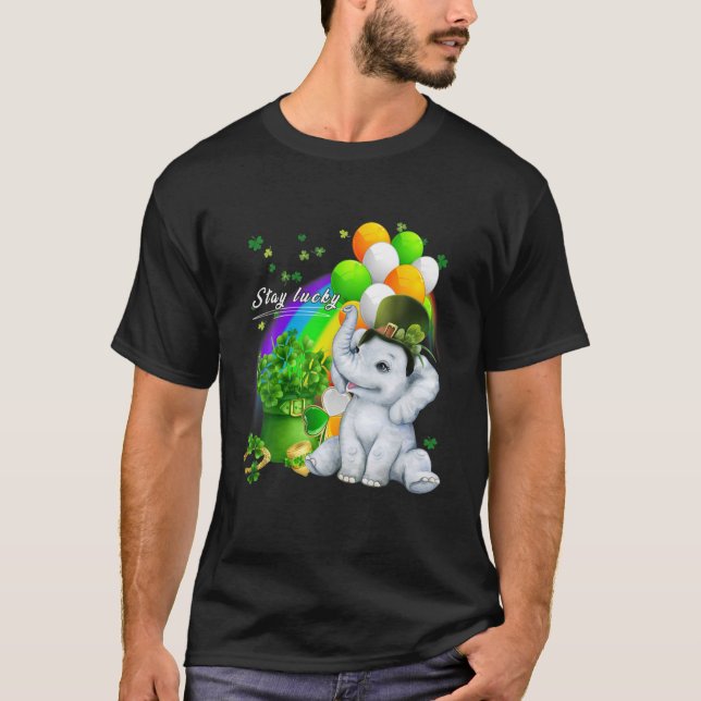 Cute Elephant St patricks day Stanna Lucky Shamroc T Shirt (Framsida)