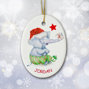 Cute Elephant Star Personlig Julgransprydnad Keramik