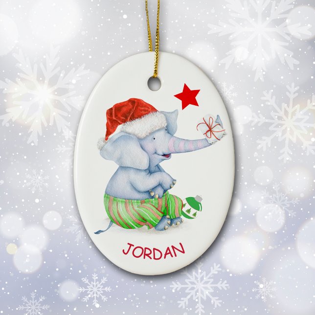 Cute Elephant Star Personlig Julgransprydnad Keramik (Skapare uppladdad)