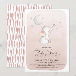 Cute Elephant Stars Måne Baby Shower Inbjudningar