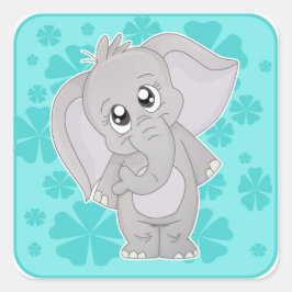 Cute Elephant Sticjer Square Fyrkantigt Klistermärke