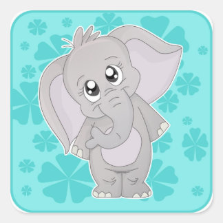 Cute Elephant Sticjer Square Fyrkantigt Klistermärke