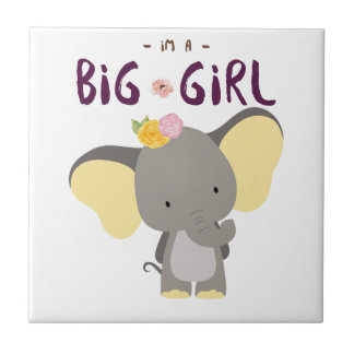 Cute elephant, stor flicka och blommigt kakelplatta