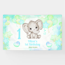 Cute Elephant Summer Colorful Boy 1st Birthday