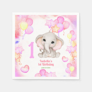 Cute Elephant Summer Colorful Girl 1st Birthday Pappersservett