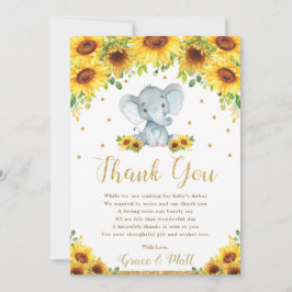 Cute Elephant SunblommBoy Shower  Tack Kort