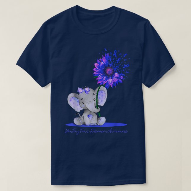 Cute Elephant Sunflower Huntingtons Disease Awaren T Shirt (Design framsida)