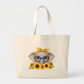 Cute Elephant Sunflower Tote Bag Jumbo Tygkasse