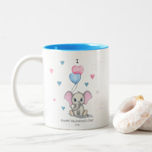 Cute Elephant Tecknad   Personlig Valentine's T Två-Tonad Mugg