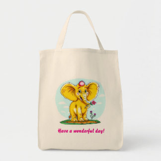 Cute Elephant Tote Bag – “Have a Wonderful Day!”  Tygkasse