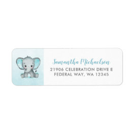 Cute Elephant Turquiose Baby Shower Returadress Returadress Etikett