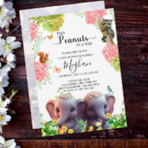 Cute Elephant Twillingar Baby Shower 2 jordnötter