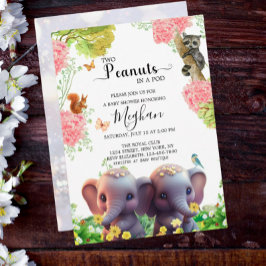 Cute Elephant Twillingar Baby Shower 2 jordnötter Inbjudningar