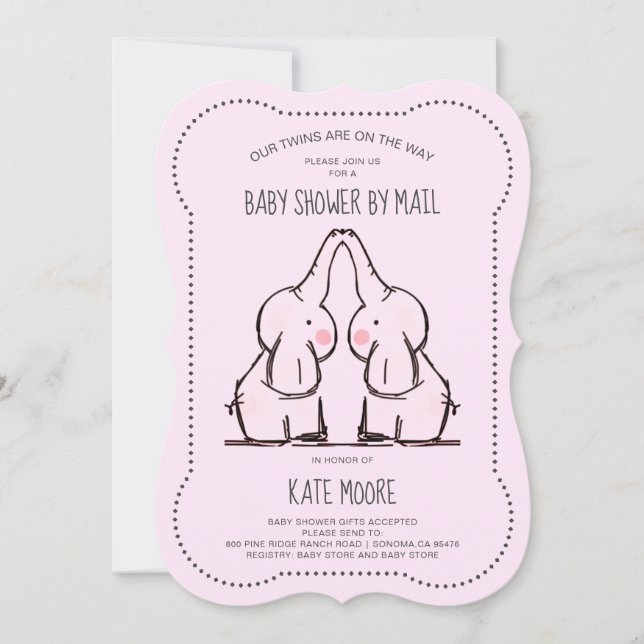 Cute Elephant Twillingar Rosa Girl Baby Shower by  Inbjudningar (Framsida)