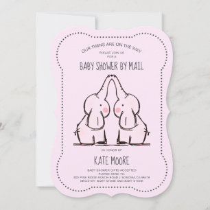 Cute Elephant Twillingar Rosa Girl Baby Shower by Inbjudningar
