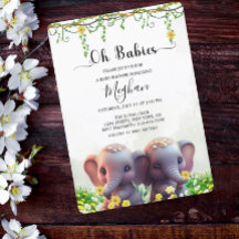 Cute Elephant Twillingars Baby Shower Blommigt Gre