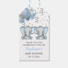 Cute Elephant Twin Boy Balloons Baby Shower Presentetikett