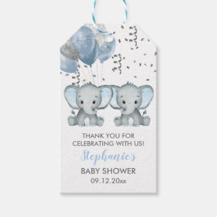 Cute Elephant Twin Boy Balloons Baby Shower Presentetikett