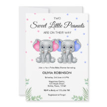 Cute Elephant Twin Girl Boy Shower