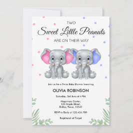 Cute Elephant Twin Girl Boy Shower Inbjudningar