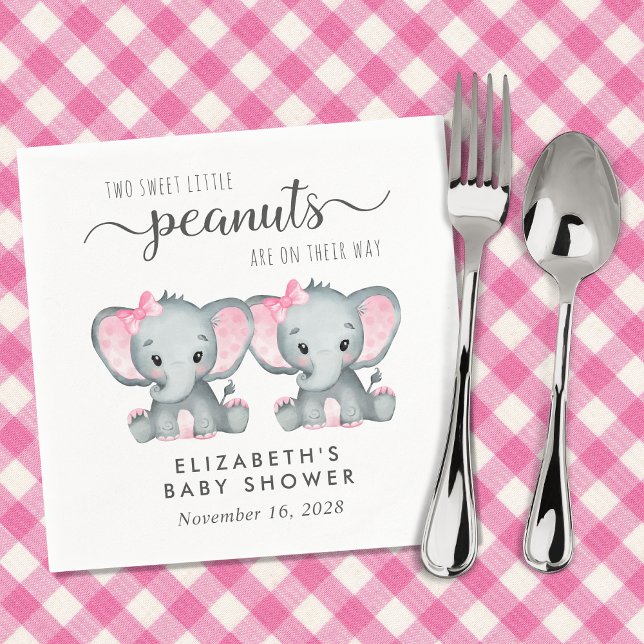Cute Elephant Twin Girls Baby Shower Pappersservett (Skapare uppladdad)