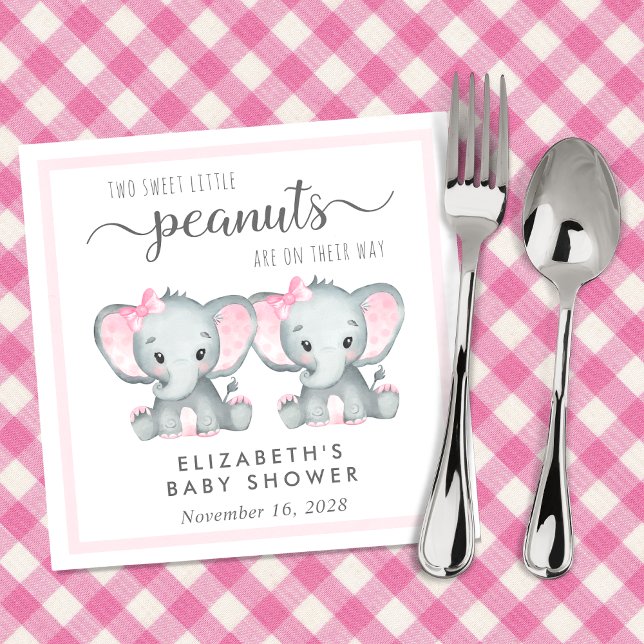 Cute Elephant Twin Girls Baby Shower Pappersservett (Skapare uppladdad)