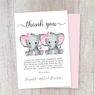 Cute Elephant Twin Girls Baby Shower Tack Kort
