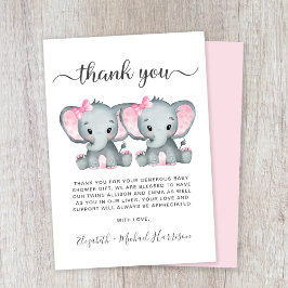 Cute Elephant Twin Girls Baby Shower Tack Kort