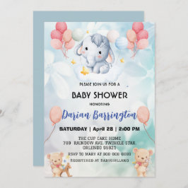 Cute elephant unge Bear-babyduschpojkar Inbjudningar