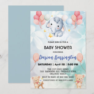Cute elephant unge Bear-babyduschpojkar Inbjudningar