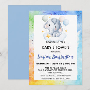 Cute elephant unge Bear-babyduschpojkar Inbjudningar