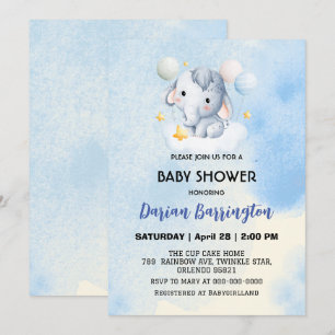 Cute elephant unge Bear-babyduschpojkar Inbjudningar