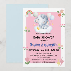 Cute elephant unge regnbåge, babyduschpojkar inbjudningar