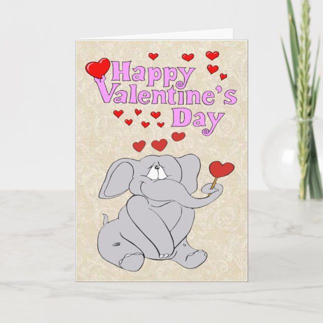 Cute Elephant Valentine Card Helgkort (Framsida)