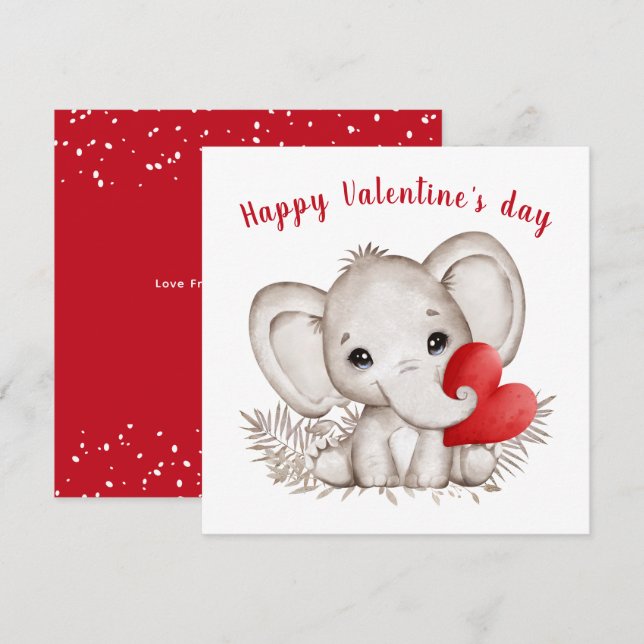 Cute Elephant Valentines dagskort Kort (Fram/baksida)