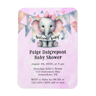 Cute Elephant Välkommen Baby Shower Inbjudan Magnet
