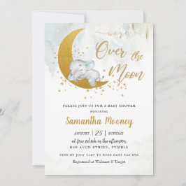 Cute Elephant Vi är över Måne Boy Baby Shower Inbjudningar