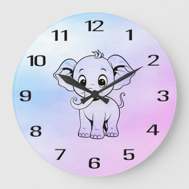 Cute Elephant Wall Clock Stor Klocka (Framsida)