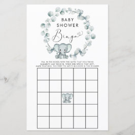 Cute Elephant Watercolor Baby Bingo Shower Game