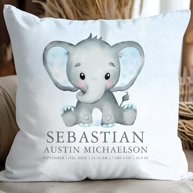 Cute Elephant Watercolor Boy Baby Kudde (Cute Elephant Watercolor Boy Baby Throw Pillow)