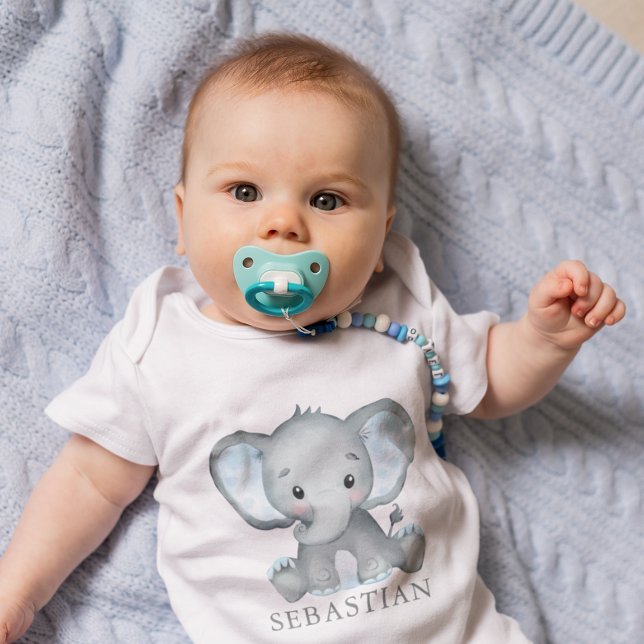 Cute Elephant Watercolor Pojke T Shirt (Cute Elephant Watercolor Baby Boy Baby Bodysuit)