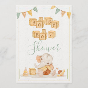 Cute Elephant Watercolor Simple Pojke Shower Inbjudningar